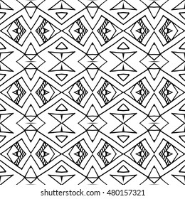 Aztec seamless vector pattern. Repeating geometric tiles. Modern stylish texture. Monochrome aztec design. Hand drawn tribe motif.