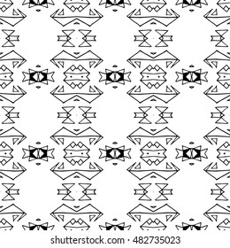 Aztec seamless vector pattern. Repeating geometric tiles. Modern stylish texture. Monochrome aztec design. Hand drawn tribe motif.
