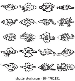 アステカの海殻文字の輪郭を描いた絵文字