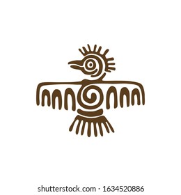 Aztec sign isolated ancient religion symbol. Vector Maya fantastic animal retro icon. American culture totem, tribal ethnic mascot with bird head. Mexico history pattern, indian or peruvian bird