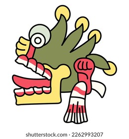 Aztec skull with open mouth and tongue stick out. Native American symbol from Mexican codex. Isolated vector illustration.