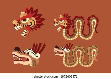 cultura de serpiente azteca hemograma íconos méxico conjunto ilustración vectorial