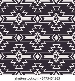 Aztec southwest black and white pattern. Vector monochrome aztec geometric shape seamless pattern southwestern style. Ethnic geometric pattern use for textile, home decoration elements, upholstery.