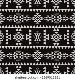 Aztec southwest black and white pattern. Vector monochrome aztec geometric shape seamless pattern southwestern style. Ethnic geometric pattern use for textile, home decoration elements, upholstery.