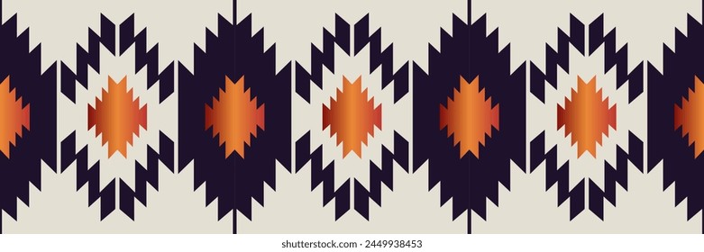 Aztec southwest colorful border pattern. Vector colorful native American southwestern geometric runner rug seamless pattern. Ethnic pattern use for textile border, table runner, tablecloth, floor rug.