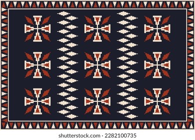 Aztec southwest rug pattern. Vector aztec Kilim geometric traditional pattern use for carpet, area rug, mat, tapestry. Ethnic southwest carpet pattern use for home decoration elements.