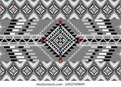 Aztec Space Grey The Iconic of Tribal Sign of Future. Black Grey White Theme Pattern seamless vector design for handkerchief, fantasy, fabric, men's wear, geometry modern ethnic design