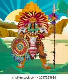 Aztec Strong Warrior With Spear