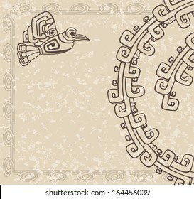 Aztec style, bird and pattern on dirty background