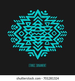 Aztec style colorful ornament with grungy texture. American indian pattern design. Tribal decorative template. Ethnic ornate background. EPS 10 vector illustration. 