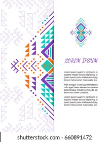 Aztec style colorful ornate card. Ornamental blank with ethnic motifs. Tribal graphic design concept. Paper brochure template. EPS 10 vector illustration. Clipping mask.