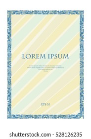 Aztec style frame for A4 on striped background