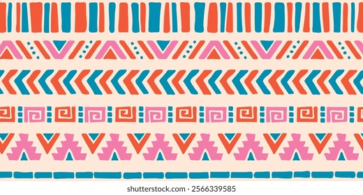 Aztec style - great for textiles, banners, wallpapers, wrapping - vector design. Hand drawn abstract seamless pattern, ethnic background. Pink, blue and orange colors.