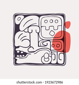 Letra azteca de estilo L inicial. Letra nativa americana con rostro de guerrero o de dios. Puedes usarlo en el logo de la historia, emblema de guerra, diseño de tatuajes indígenas e identidad deportiva.