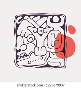 Letra azteca de estilo Y inicial. Letra nativa americana con rostro de guerrero o de dios. Puedes usarlo en el logo de la historia, emblema de guerra, diseño de tatuajes indígenas e identidad deportiva.