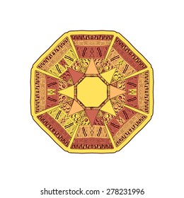 Aztec style mandala round element. Isolated vector illustration.