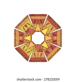 Aztec style mandala round element. Isolated vector illustration.