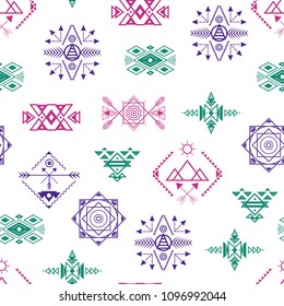 Aztec Style Ornament Seamless Pattern Background on a White for Web and App Tribal Decorative Geometric Textile Elements. Vector illustration