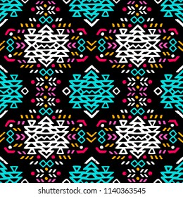 Aztec style seamless geometry pattern with tribal ornament. Ornamental ethnic background collection. Use for fabric prints, surface textures, cloth design, wrapping. EPS 10 vector illustration.