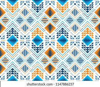 Aztec style seamless geometry pattern with tribal ornament. Ornamental ethnic background collection. Use for fabric prints, surface textures, cloth design, wrapping. EPS 10 vector illustration.