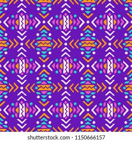Aztec style seamless geometry pattern with tribal ornament. Ornamental ethnic background collection. Use for fabric prints, surface textures, cloth design, wrapping. EPS 10 vector illustration.