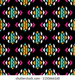 Aztec style seamless geometry pattern with tribal ornament. Ornamental ethnic background collection. Use for fabric prints, surface textures, cloth design, wrapping. EPS 10 vector illustration.