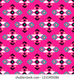 Aztec style seamless geometry pattern with tribal ornament. Ornamental ethnic background collection. Use for fabric prints, surface textures, cloth design, wrapping. EPS 10 vector illustration.