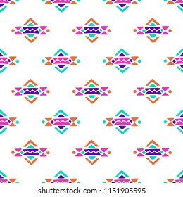 Aztec style seamless geometry pattern with tribal ornament. Ornamental ethnic background collection. Use for fabric prints, surface textures, cloth design, wrapping. EPS 10 vector illustration.