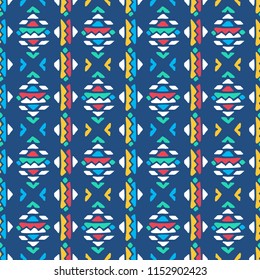 Aztec style seamless geometry pattern with tribal ornament. Ornamental ethnic background collection. Use for fabric prints, surface textures, cloth design, wrapping. EPS 10 vector illustration.