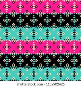 Aztec style seamless geometry pattern with tribal ornament. Ornamental ethnic background collection. Use for fabric prints, surface textures, cloth design, wrapping. EPS 10 vector illustration.