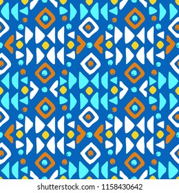 Aztec style seamless geometry pattern with tribal ornament. Ornamental ethnic background collection. Use for fabric prints, surface textures, cloth design, wrapping. EPS 10 vector illustration.