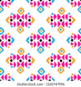 Aztec style seamless geometry pattern with tribal ornament. Ornamental ethnic background collection. Use for fabric prints, surface textures, cloth design, wrapping. EPS 10 vector illustration.