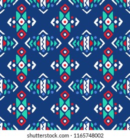 Aztec style seamless geometry pattern with tribal ornament. Ornamental ethnic background collection. Use for fabric prints, surface textures, cloth design, wrapping. EPS 10 vector illustration.