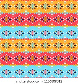 Aztec style seamless geometry pattern with tribal ornament. Ornamental ethnic background collection. Use for fabric prints, surface textures, cloth design, wrapping. EPS 10 vector illustration.