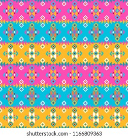 Aztec style seamless geometry pattern with tribal ornament. Ornamental ethnic background collection. Use for fabric prints, surface textures, cloth design, wrapping. EPS 10 vector illustration.
