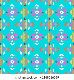 Aztec style seamless geometry pattern with tribal ornament. Ornamental ethnic background collection. Use for fabric prints, surface textures, cloth design, wrapping. EPS 10 vector illustration.