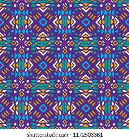 Aztec style seamless geometry pattern with tribal ornament. Ornamental ethnic background collection. Use for fabric prints, surface textures, cloth design, wrapping. EPS 10 vector illustration.