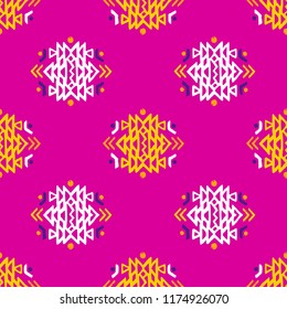 Aztec style seamless geometry pattern with tribal ornament. Ornamental ethnic background collection. Use for fabric prints, surface textures, cloth design, wrapping. EPS 10 vector illustration.