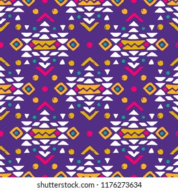 Aztec style seamless geometry pattern with tribal ornament. Ornamental ethnic background collection. Use for fabric prints, surface textures, cloth design, wrapping. EPS 10 vector illustration.