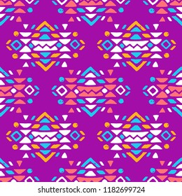 Aztec style seamless geometry pattern with tribal ornament. Ornamental ethnic background collection. Use for fabric prints, surface textures, cloth design, wrapping. EPS 10 vector illustration.