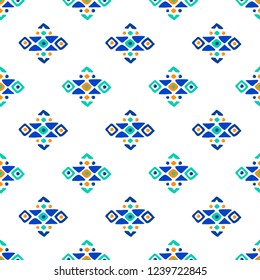 Aztec style seamless geometry pattern with tribal ornament. Ornamental ethnic background collection. Use for fabric prints, surface textures, cloth design, wrapping. EPS 10 vector illustration.