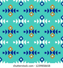 Aztec style seamless geometry pattern with tribal ornament. Ornamental ethnic background collection. Use for fabric prints, surface textures, cloth design, wrapping. EPS 10 vector illustration.