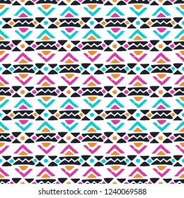 Aztec style seamless geometry pattern with tribal ornament. Ornamental ethnic background collection. Use for fabric prints, surface textures, cloth design, wrapping. EPS 10 vector illustration.