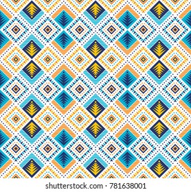 Aztec style seamless geometry pattern with tribal ornament. Ornamental ethnic background collection. Use for fabric prints, surface textures, cloth design, wrapping. EPS 10 vector illustration.