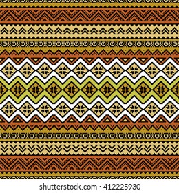 Aztec stylized seamless pattern. Bright colored ethnic print template for textile and paper. Boho chic design. Abstract background with folk motives. Summer fashion.