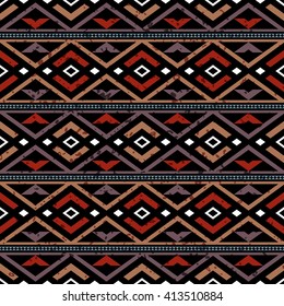 Aztec stylized seamless pattern. Bright colored ethnic print template for textile and paper. Boho chic design. Abstract background with folk motives. Summer fashion.