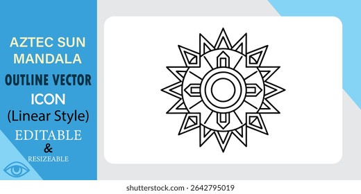 Aztec Sun Mandala Outline Vector Icon Linear Style
