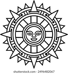 Aztec Sun Mandala vector.
Aztec Sun Mandala line art