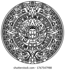 Aztec Sun Stone Black White Line Stock Vector (Royalty Free) 1767547988 ...