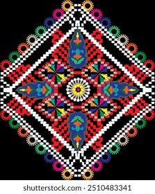 Aztec Textile seamless pattern on black background.Geometric border pattern traditional.Aztec and native style.Abstract vector illustration.Design for textile,fabric,clothing,carpet and decoration